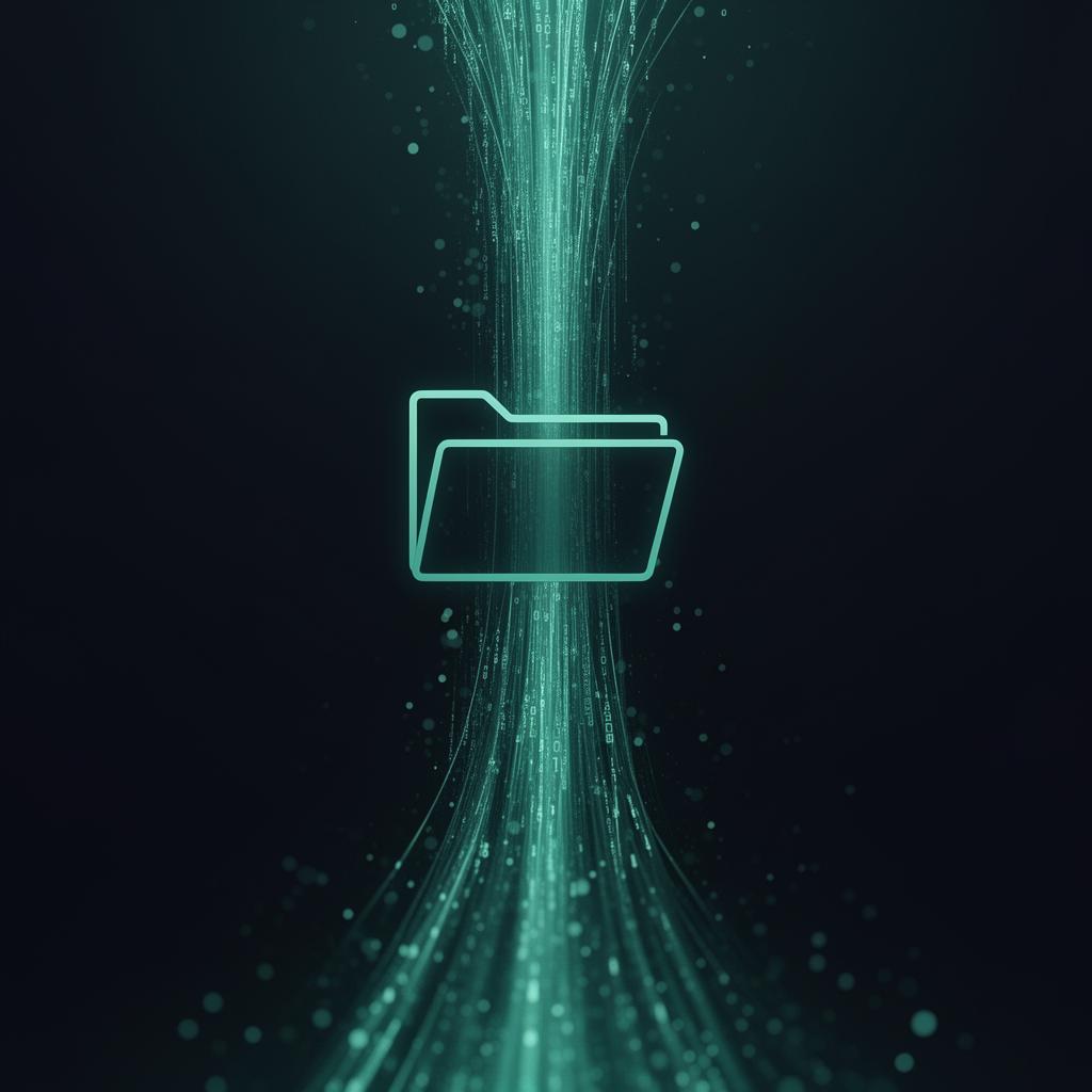 Leuchtendes Dateiordner-Symbol in einem Datenstrom